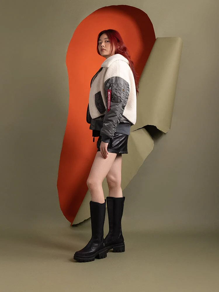 WOMEN'S B-15 SHERPA HYBRID BOMBER JACKET (FIELD GRAY) - Image 4