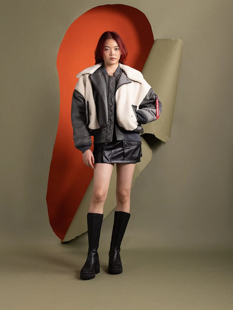 WOMEN'S B-15 SHERPA HYBRID BOMBER JACKET (FIELD GRAY) - Image 5