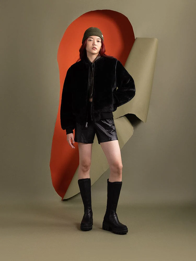 WOMEN'S REVERSIBLE FAUX LEATHER MA-1 BOMBER JACKET - Image 5